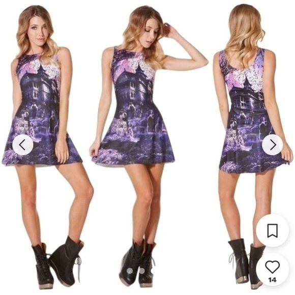 Blackmilk Hainted House Purple And Blk Sleeveless Tank Pull Over Dress Nwt